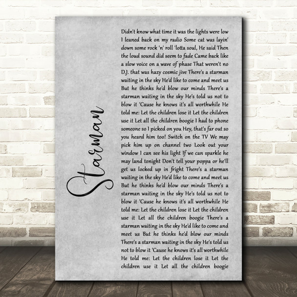 David Bowie Starman Rustic Script Grey Song Lyric Quote Print