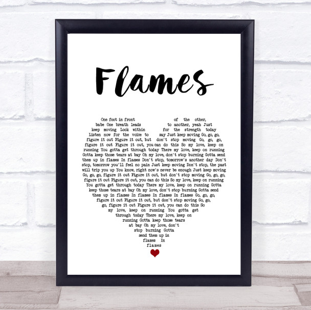 David Guetta & Sia Flames White Heart Song Lyric Print