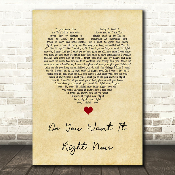 Degrees of Motion Do You Want It Right Now Vintage Heart Song Lyric Print
