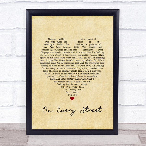 Dire Straits On Every Street Vintage Heart Song Lyric Print