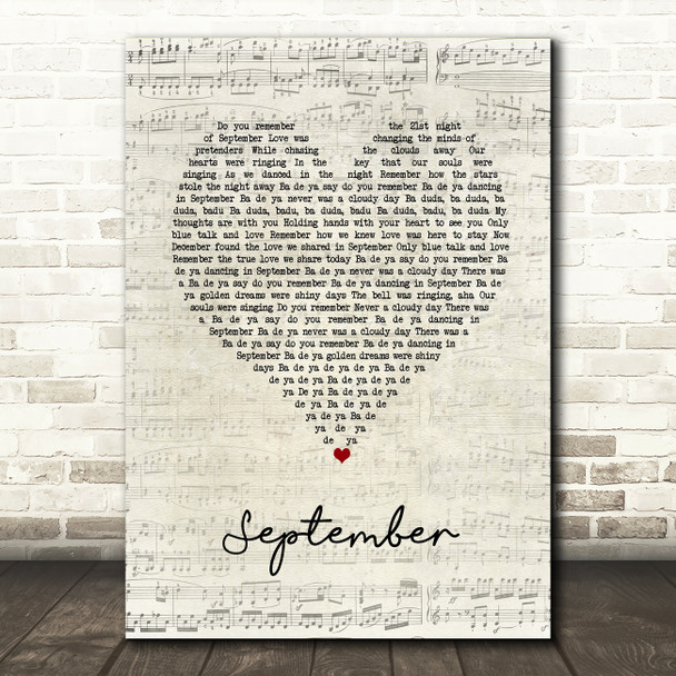 Earth, Wind And Fire September Script Heart Song Lyric Print