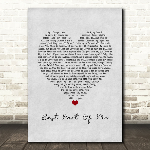 Ed Sheeran (feat. YEBBA) Best Part Of Me Grey Heart Song Lyric Print