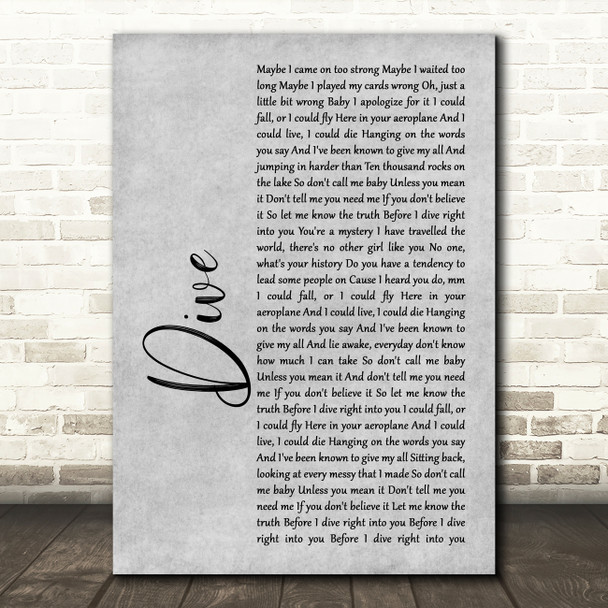 Ed Sheeran Dive Grey Rustic Script Song Lyric Print