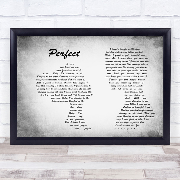 Ed Sheeran Perfect Man Lady Couple Grey Song Lyric Print