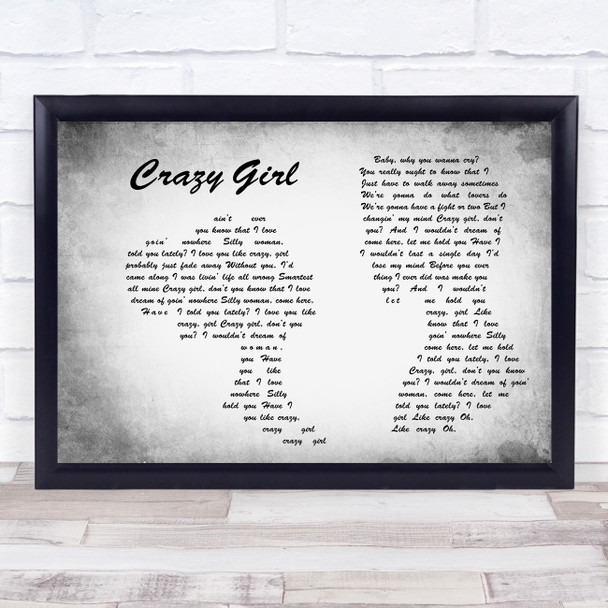 Eli Young Band Crazy Girl Man Lady Couple Grey Song Lyric Quote Print