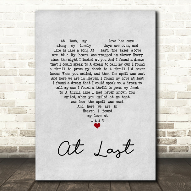 Ella Fitzgerald At Last Grey Heart Song Lyric Print