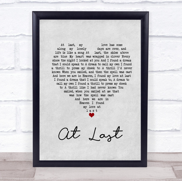 Ella Fitzgerald At Last Grey Heart Song Lyric Print