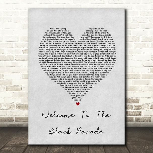 My Chemical Romance Welcome To The Black Parade Grey Heart Song Lyric Print
