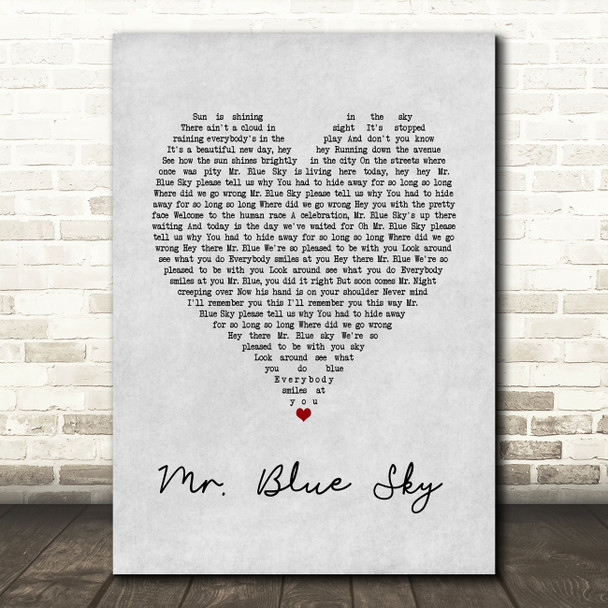 ELO Mr. Blue Sky Grey Heart Song Lyric Print