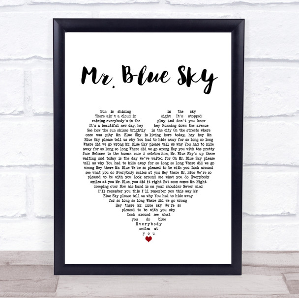 ELO Mr. Blue Sky White Heart Song Lyric Print