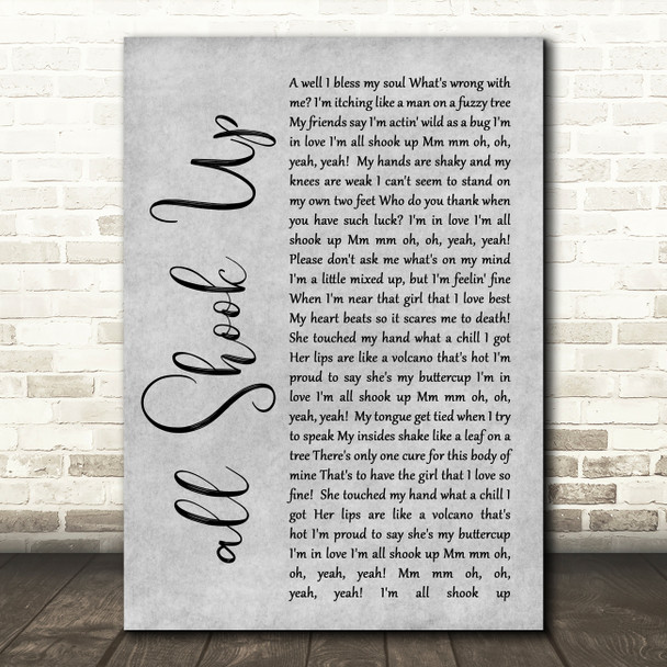 Elvis Presley All Shook Up Rustic Script Grey Song Lyric Quote Print