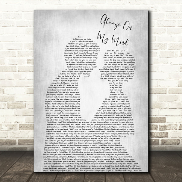 Elvis Presley Always On My Mind Grey Song Man Lady Bride Groom Wedding Print