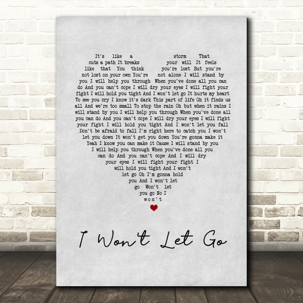 Rascal Flatts I Won't Let Go Grey Heart Song Lyric Quote Print