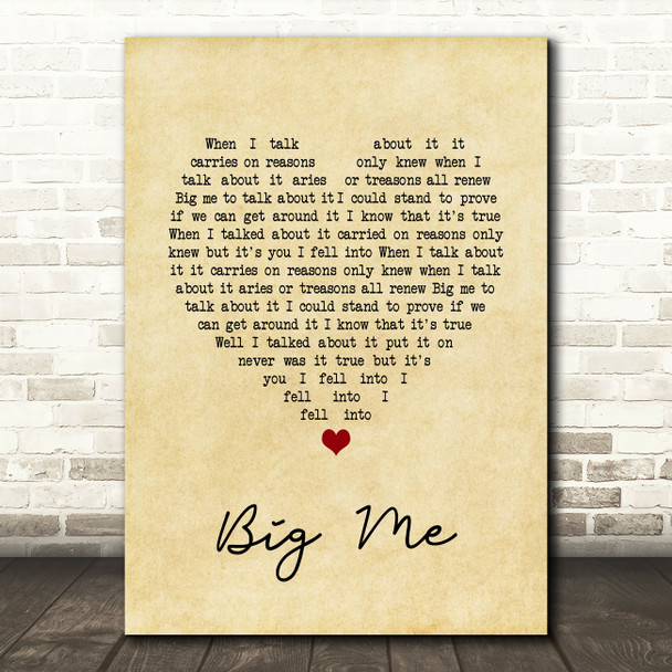 Foo Fighters Big Me Vintage Heart Song Lyric Print