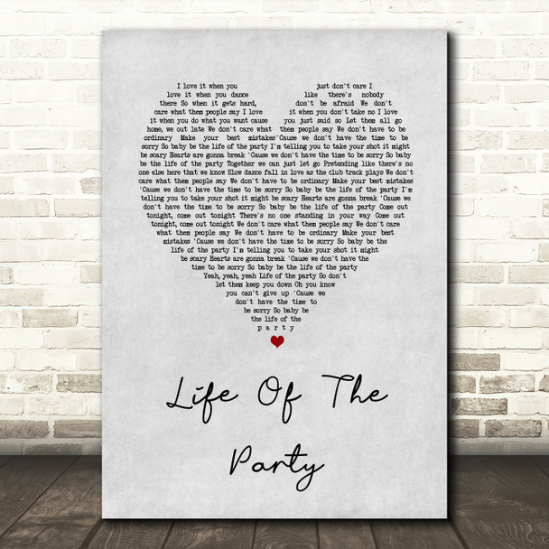 Shawn Mendes Life Of The Party Grey Heart Song Lyric Quote Print