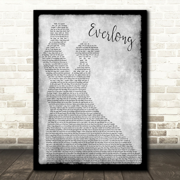 Foo Fighters Everlong Grey Song Lyric Man Lady Dancing Quote Print