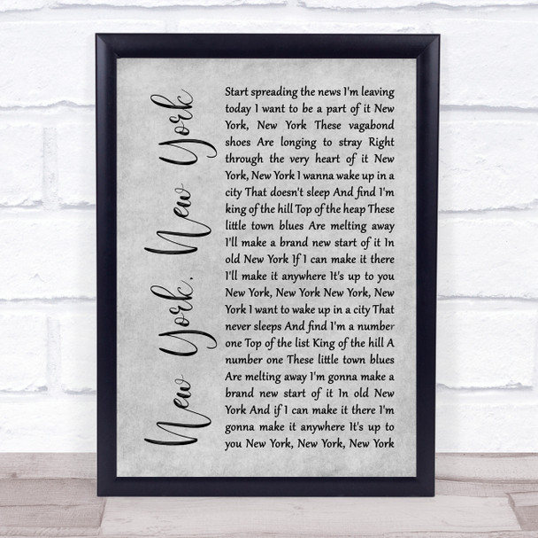 Frank Sinatra New York, New York Rustic Script Grey Song Lyric Print