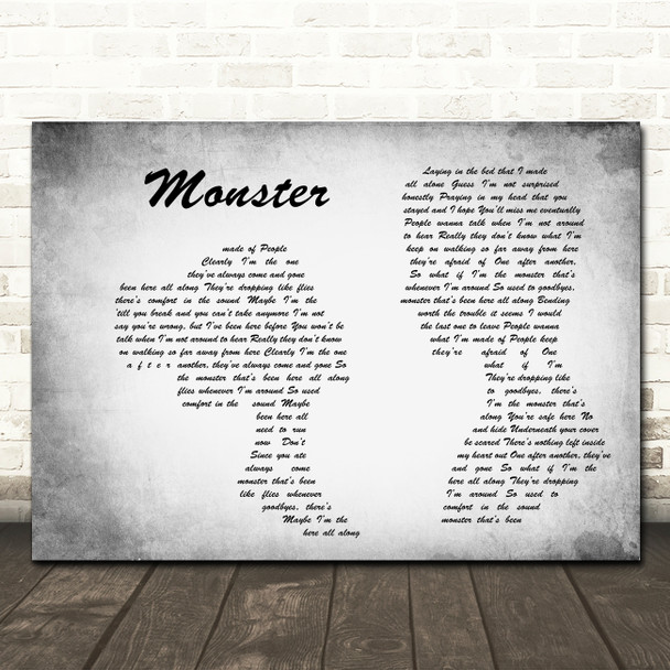 Gabbie Hanna Monster Man Lady Couple Grey Song Lyric Quote Print