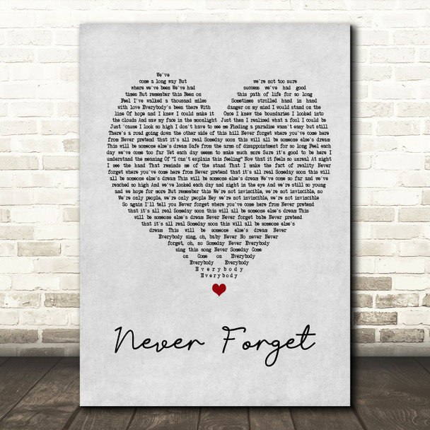 Take That Never Forget Grey Heart Song Lyric Quote Print
