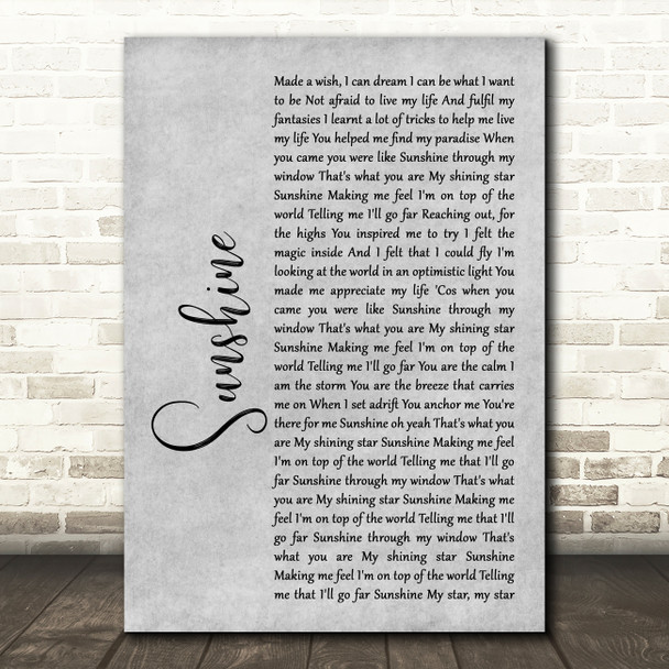 Gabrielle Sunshine Rustic Script Grey Song Lyric Quote Print
