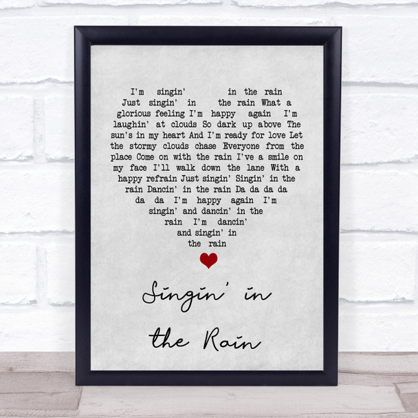 Gene Kelly Singin' in the Rain Grey Heart Song Lyric Print