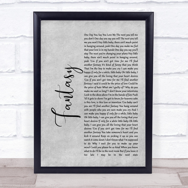 George Michael Fantasy Rustic Script Grey Song Lyric Quote Print