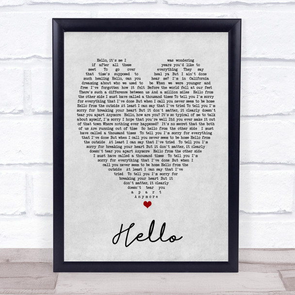 Hello Adele Grey Heart Song Lyric Quote Print
