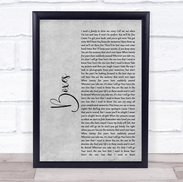 Goo Goo Dolls Boxes Rustic Script Grey Song Lyric Quote Print