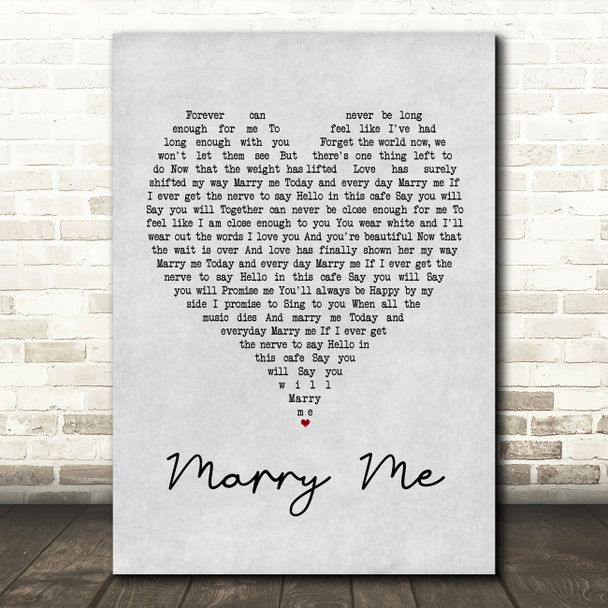 Train Marry Me Grey Heart Song Lyric Quote Print