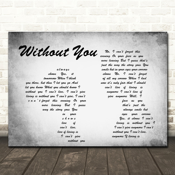 Harry Nilsson Without You Man Lady Couple Grey Song Lyric Quote Print