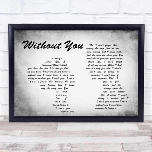 Harry Nilsson Without You Man Lady Couple Grey Song Lyric Quote Print