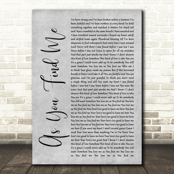 HillGrey Song United As You Find Me Rustic Script Grey Song Lyric Print