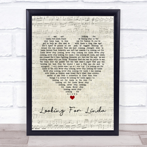 Hue & Cry Looking For Linda Script Heart Song Lyric Print