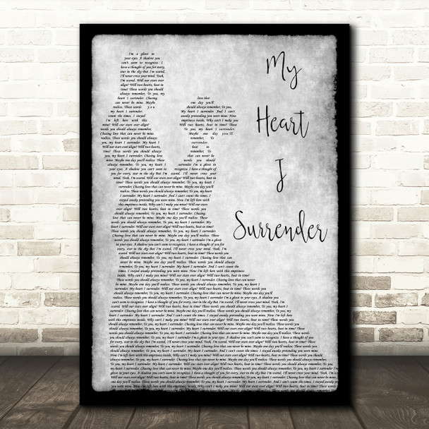 I Prevail My Heart I Surrender Man Lady Dancing Grey Song Lyric Quote Print