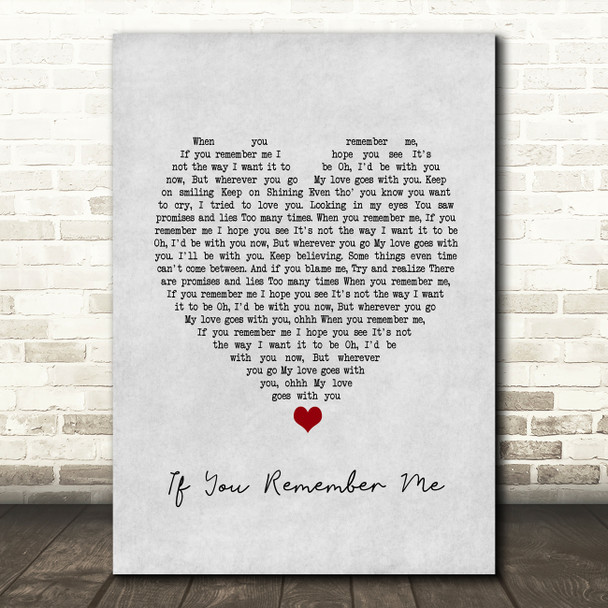If You Remember Me Barry Manilow Grey Heart Song Lyric Print