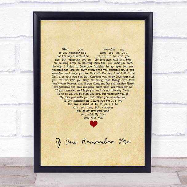 If You Remember Me Barry Manilow Vintage Heart Song Lyric Print