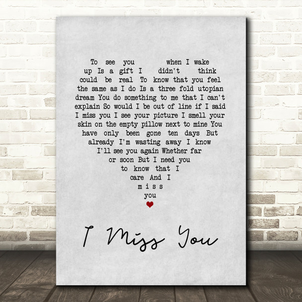 Incubus I Miss You Grey Heart Song Lyric Print