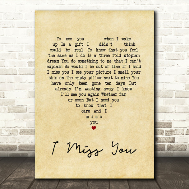 Incubus I Miss You Vintage Heart Song Lyric Print