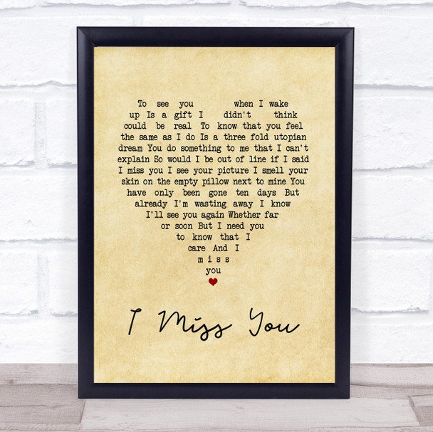 Incubus I Miss You Vintage Heart Song Lyric Print