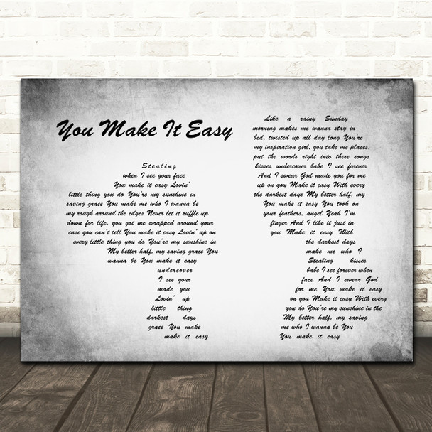Jason Aldean You Make It Easy Man Lady Couple Grey Song Lyric Print