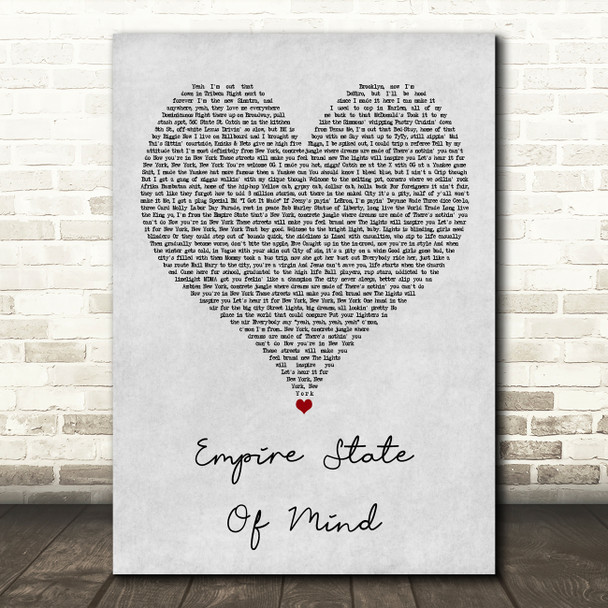 Jay-Z feat Alicia Keys Empire State Of Mind Grey Heart Song Lyric Print