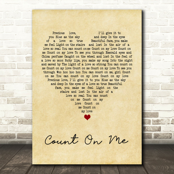 Jefferson Starship Count On Me Vintage Heart Song Lyric Print