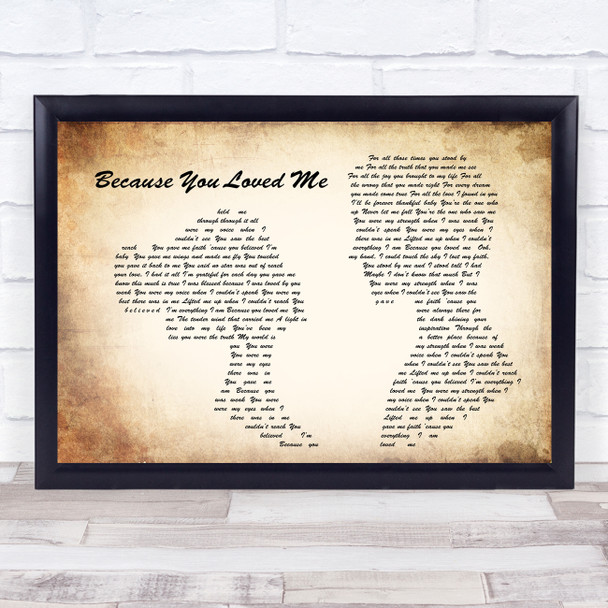 Celine Dion Because You Loved Me Man Lady Couple Song Lyric Quote Print