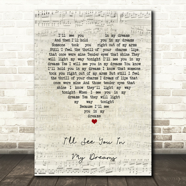 Joe Brown I'll See You In My Dreams Script Heart Song Lyric Print