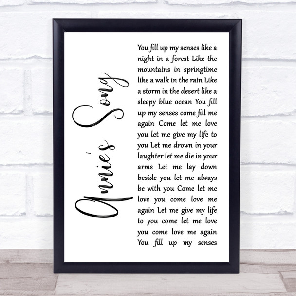 John Denver Annie's Song White Script Song Lyric Print