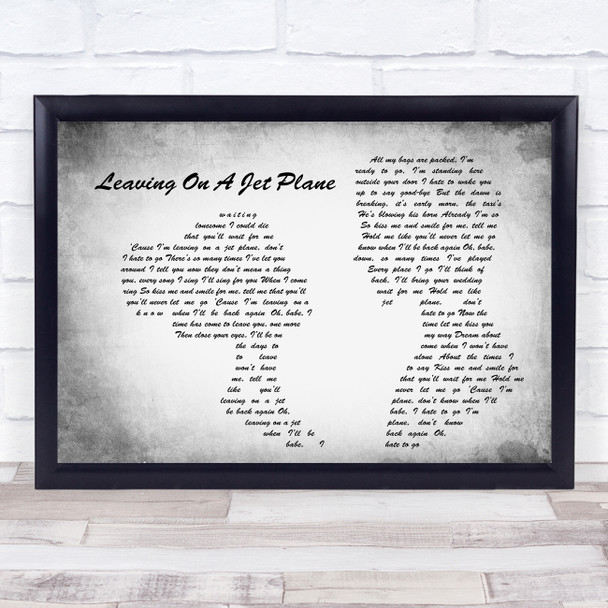 John Denver Leaving On A Jet Plane Man Lady Couple Grey Song Lyric Quote Print