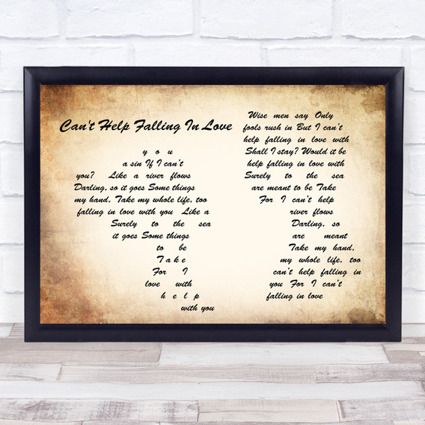 Elvis Presley Can't Help Falling In Love Man Lady Couple Song Lyric Quote Print