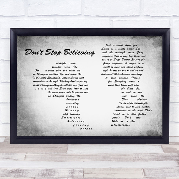Journey Don't Stop Believing Man Lady Couple Grey Song Lyric Quote Print