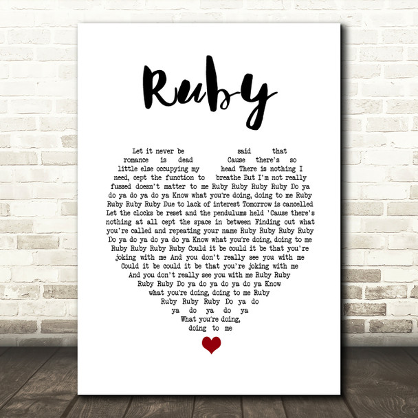 Kaiser Chiefs Ruby White Heart Song Lyric Print