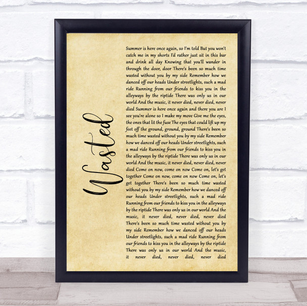 Kasabian Wasted Rustic Script Song Lyric Print